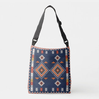 Azure Navy and Terracotta Geometric Tribal Tragetaschen Mit Langen Trägern