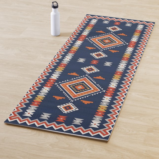 Azure Navy and Terracotta Geometric Tribal Yogamatte (Beispiel)