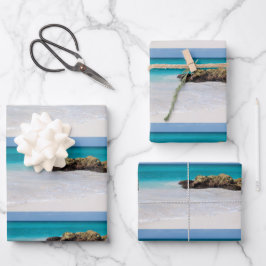 Azure Ocean Sandy Beach Foto Pattern Geschenkpapier Set