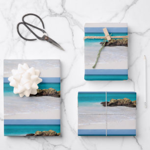 Azure Ocean Sandy Beach Foto Pattern Geschenkpapier Set