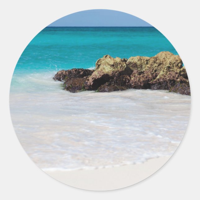 Azure Ocean Sandy Beach Foto Runder Aufkleber (Vorderseite)