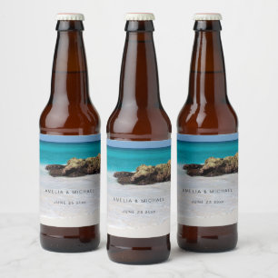Azure Ocean Sandy Beach Foto Wedding Bierflaschenetikett