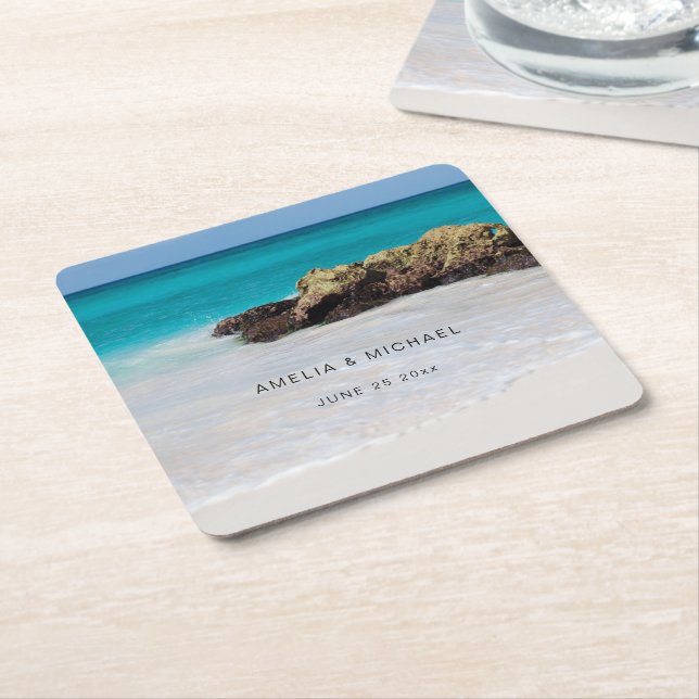 Azure Ocean Sandy Beach Foto Wedding Rechteckiger Pappuntersetzer (angewinkelt)