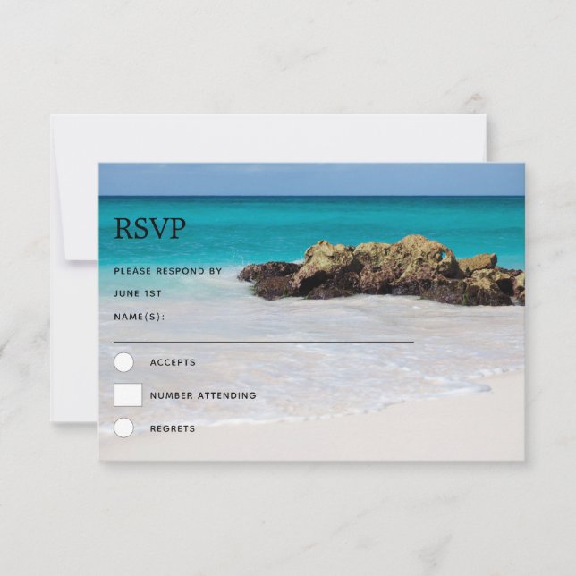 Azure Ocean Sandy Beach Foto Wedding RSVP Karte (Vorderseite)