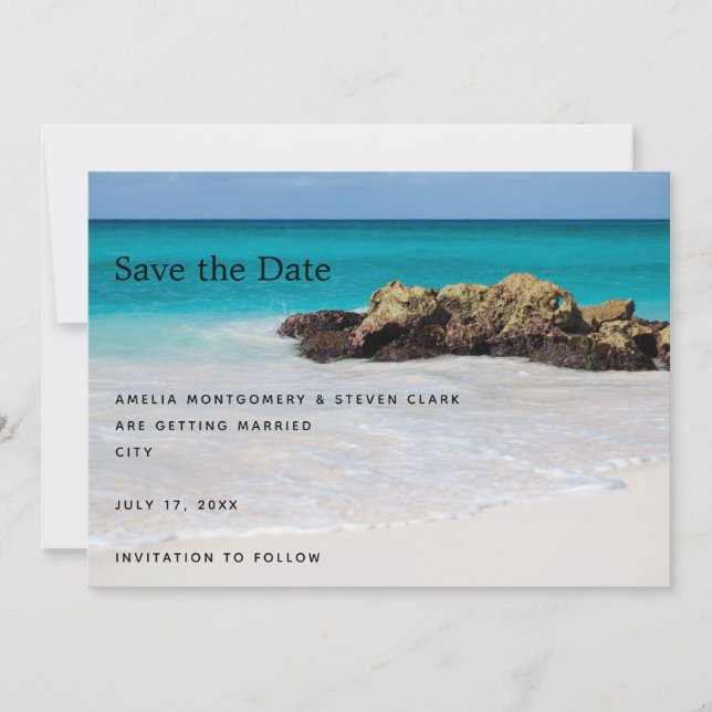 Azure Ocean Sandy Beach Foto Wedding Save The Date (Vorderseite)