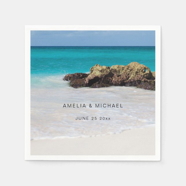 Azure Ocean Sandy Beach Foto Wedding Serviette (Vorderseite)
