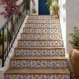 Azure Petal Elegant Blue and Gold Floral Mosaic Fliese