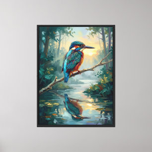 Azure Reverie — Eisvogel in Ölmalerei auf natürlic Leinwanddruck