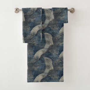 Azure Ripples of Tranquility Shibori Japanisch Badhandtuch Set