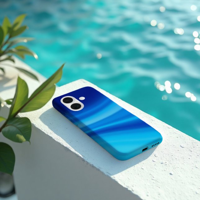 Azure Shift - Dynamic Blue Wave Gradient iPhone 16 Hülle (Azure Shift Case. Protective flow of deep ocean blues for a sophisticated, modern device.)