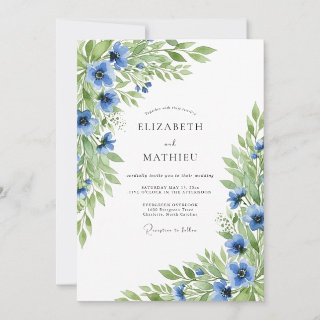 Azure Vibrant Floral Wedding Einladung (Vorderseite)