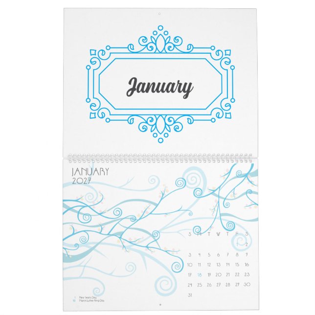 Azure Whimsy Filigree Calendar Kalender (Jan 2027)