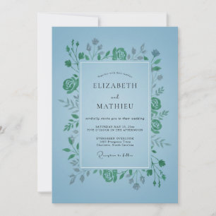 Azurgrüne Hochzeit mit Smaragdblättern Einladung