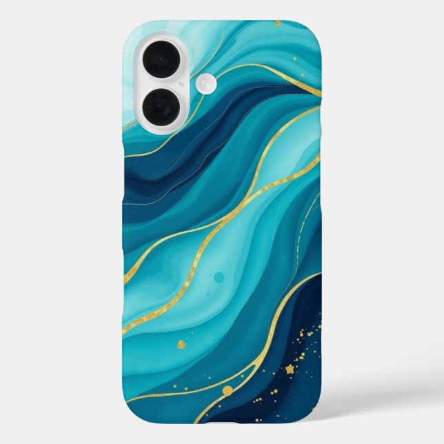 Azurwassertiefe mit goldenen Venen iPhone 16 Hülle (Rückseite)