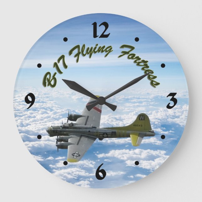 B17 Flying Fortress WWII Bomber Flugzeug Große Wanduhr (Vorderseite)
