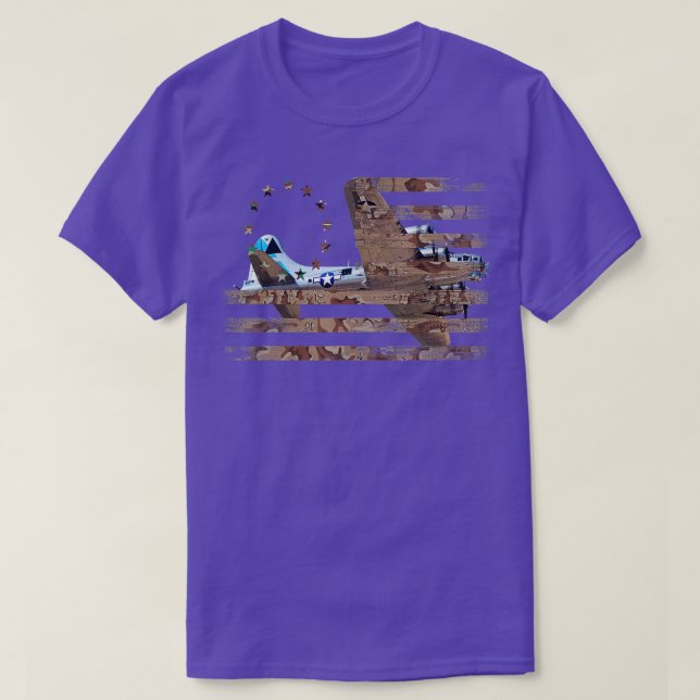 B17 Heavy Bomber WW2 Flugzeug Aircraft USA Flag Ve T-Shirt (Design vorne)