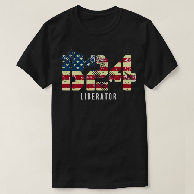 B24 Liberator WWII Bomber Flugzeug USA Flaggenklas T-Shirt (Design vorne)