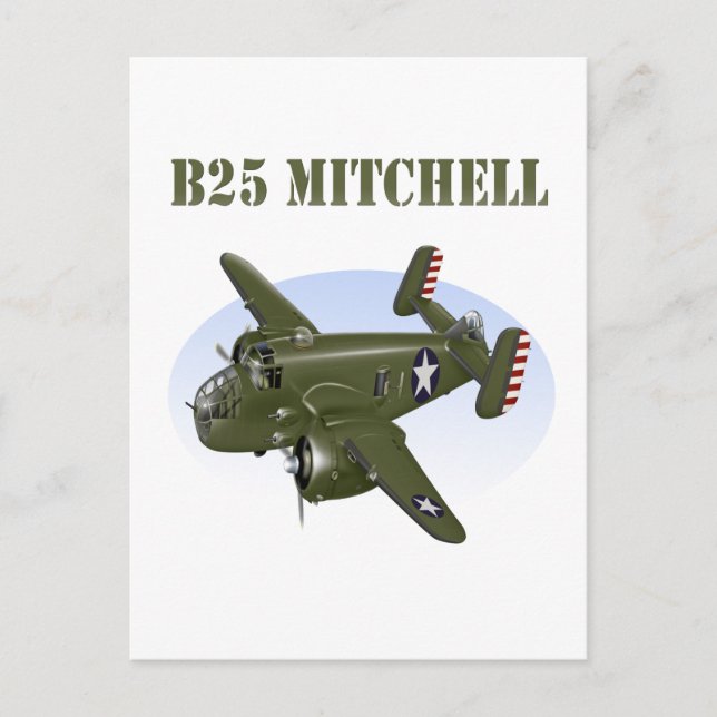 B25 Mitchell Bomber Green Flugzeug Postkarte (Vorderseite)