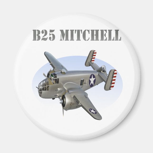 B25 Mitchell Bomber Silver Flugzeug Magnet (Vorne)