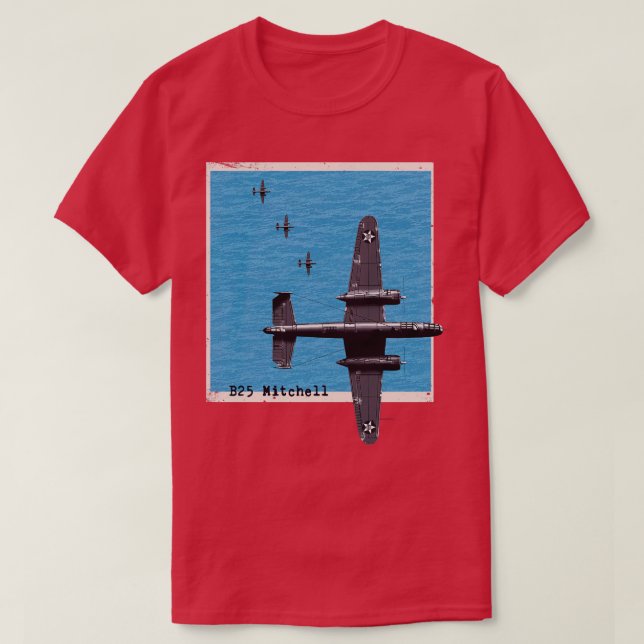 B25 Mitchell WW2 Bombenflugzeug über dem Ozean T-Shirt (Design vorne)