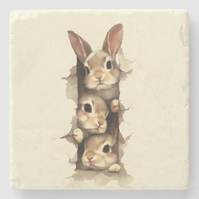 B3 Three Bunnies 3D Illusion  Steinuntersetzer (Vorderseite)