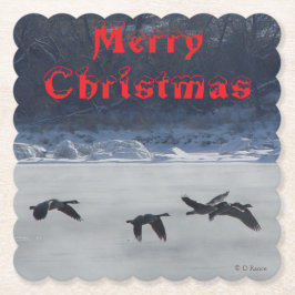B48a Canadian Geese Over Frozen River Coaster Untersetzer