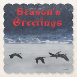 B48b Canadian Geese Over Frozen River Coaster Untersetzer