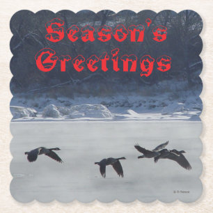 B48b Kanadagänse über gefrorenem Fluss Achterbahn Untersetzer