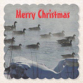 B49a Canada Geese on Foggy Frozen River Coaster Untersetzer