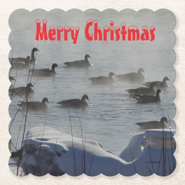 B49a Canada Geese on Foggy Frozen River Coaster Untersetzer (Vorderseite)