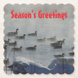 B49b Canada Geese on Foggy Frozen River Coaster Untersetzer