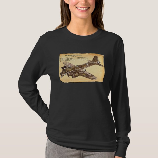 B 17 Bomber WWII Flying Fortress Diagram T-Shirt (Vorderseite)
