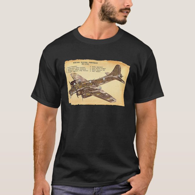B 17 Bomber WWII Flying Fortress Diagram T-Shirt (Vorderseite)