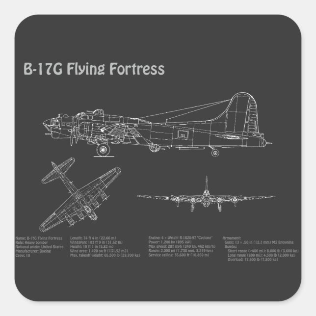 B-17 Festung fliegen - Flugzeugherstellungspläne P Quadratischer Aufkleber (Vorderseite)