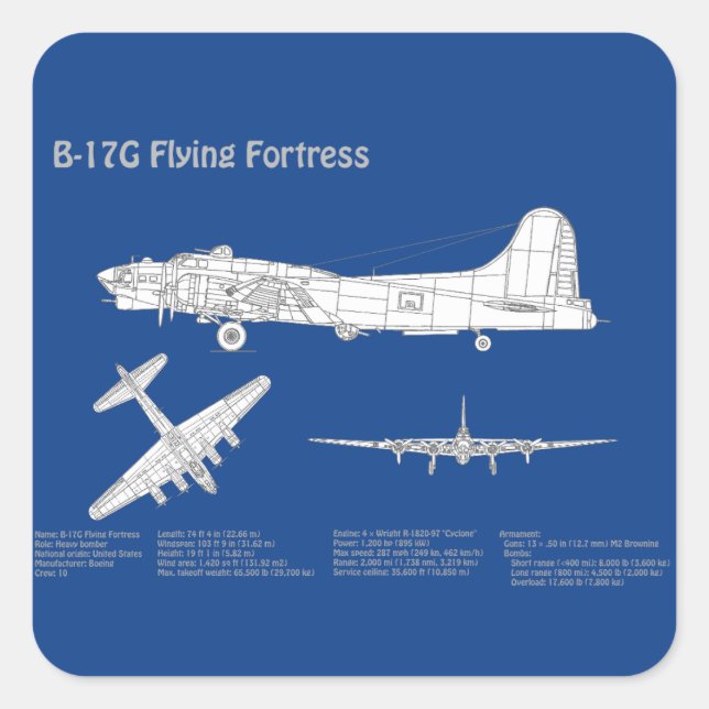 B-17 Festung fliegen - Flugzeugkonzept ABD Quadratischer Aufkleber (Vorderseite)