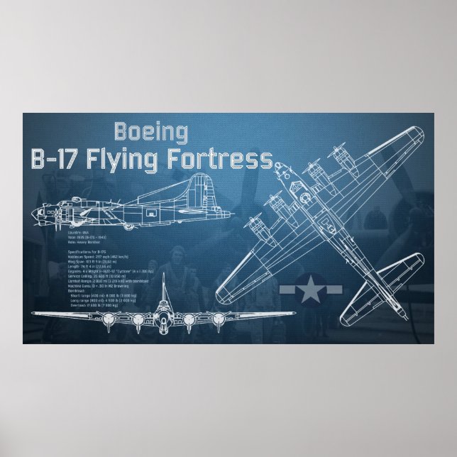 B-17 Flying Fortress Blueprint Poster (Vorne)