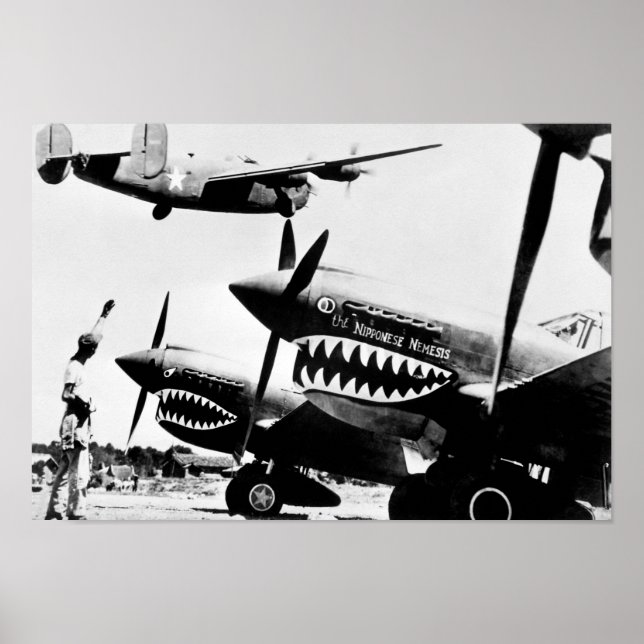 B-24 Liberator Fliegendes Past P-40 Kämpfer-Flugze Poster (Vorne)