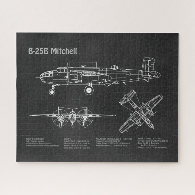 B-25B Mitchell Doolittle - Airplane Blueprint PD (Horizontal)