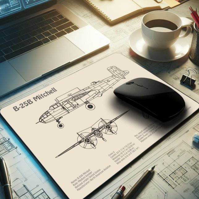 B-25B Mitchell Doolittle - Airplane Blueprint SD Mousepad (Von Creator hochgeladen)