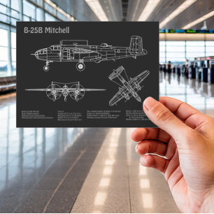 B-25B Mitchell Doolittle - Flugzeug-Bauplan PD Postkarte