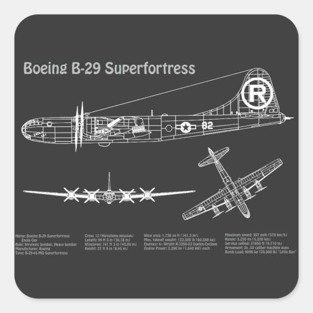 B-29 Superfortress - Flugzeugkonzepte PD Quadratischer Aufkleber (Vorderseite)