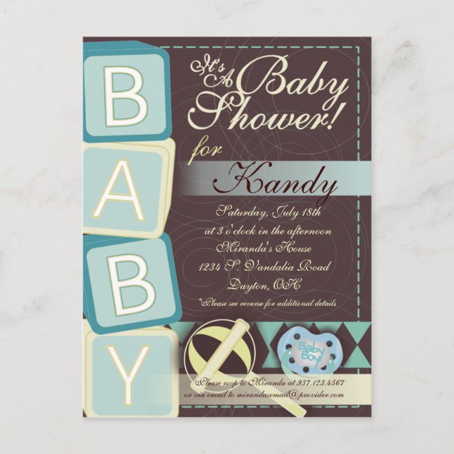 B-A-B-Y Baby Boy Shower Invitation (Devant)