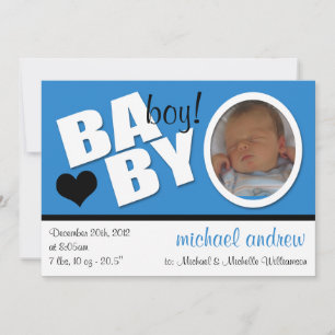 B A B Y Faire-part de naissance photo Bleu tendanc