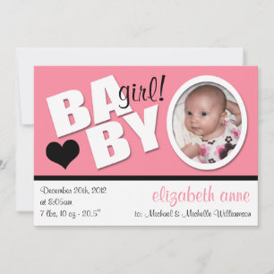 B A B Y Faire-part de naissance photo rose tendanc