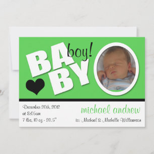 B A B Y Faire-part de naissance photo verte tendan