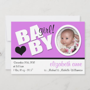 B A B Y Faire-part de naissance photo violet tenda