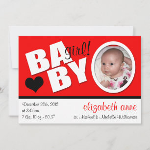B A B Y Trendy Red Foto Birth Ankündigung