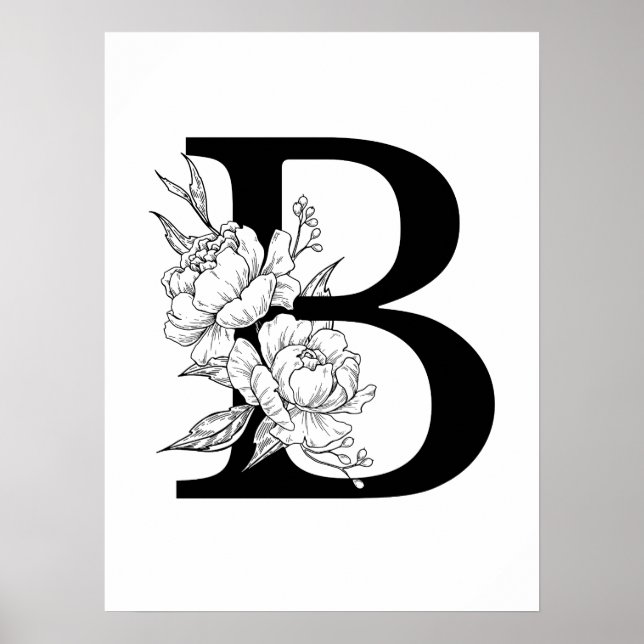 B botanisches Monogramm. Initialbuchstaben mit Bau Poster (Vorne)
