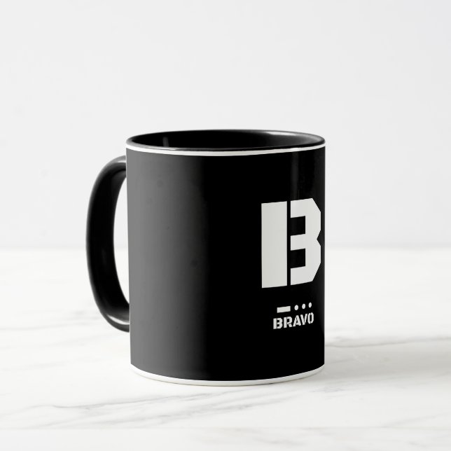 B (Bravo) NATO Phonetischer Alphabet & Morse Code Tasse (Vorderseite Links)