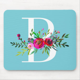 B Buchstabe Initialen Monogramm Floral Benutzerdef Mousepad